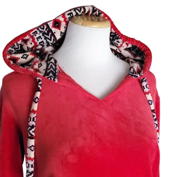 Muk Luks Hoodie Loungewear Velour Freedeom Red Aztec womens Medium - Picture 4 of 12